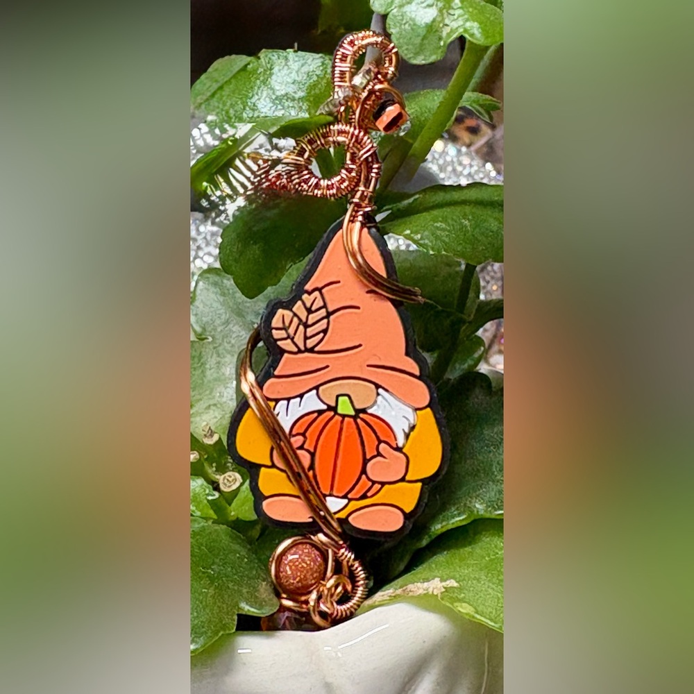 Autumn Gnome Pendant with Pumpkin/wire art
